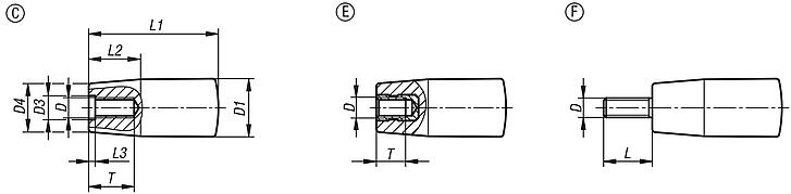 Taper grips, plastic (thermoset), threaded insert electro zinc-plated steel