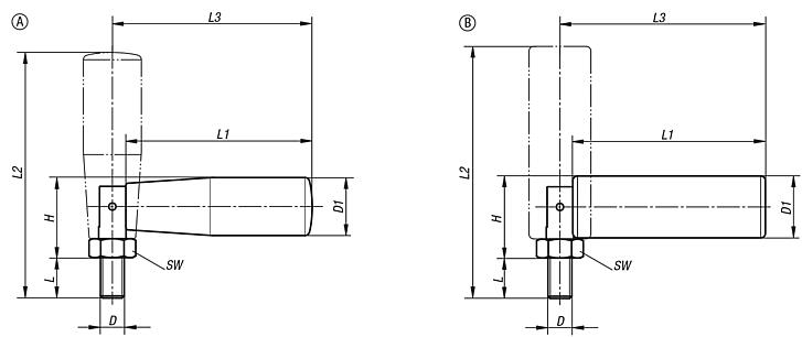 Cylindrical grips, revolving, fold-down