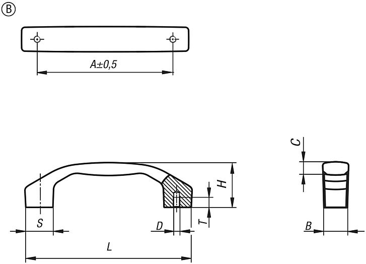 Pull handles, painted aluminium, mounted from the rear