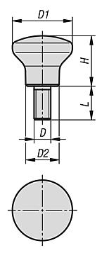热固性蘑菇头把手，带外螺纹和圆头