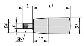 可旋转塑料锥形把手（热固性塑料），带钢制或不锈钢螺纹嵌件