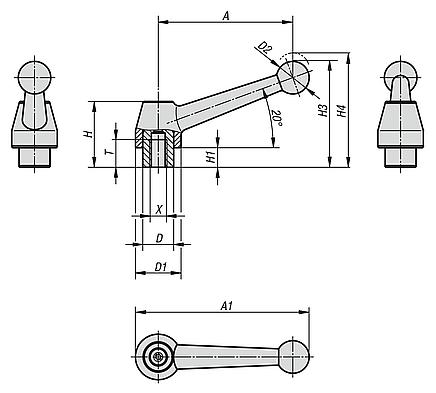 带内螺纹的不锈钢锁紧手柄，电解抛光，不锈钢螺纹嵌入件 - inch