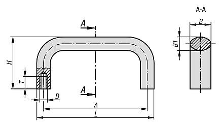 粉末涂层或阳极氧化铝制弓形把手，椭圆形型材，从操作侧安装