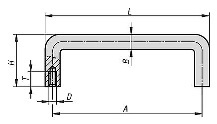 不锈钢弓形把手 1.4404，经抛光处理或喷砂圆形型材，从背面安装