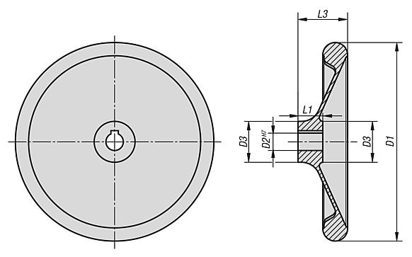Handwheels discsimilar to DIN 950, aluminium