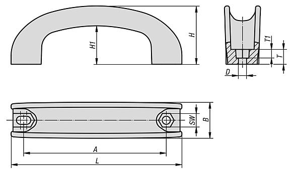 塑料 U 型弓形把手，带椭圆孔