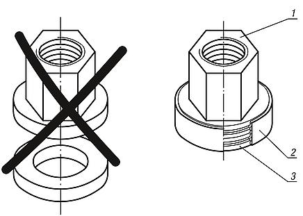 Hexagon nuts with no-loss washer