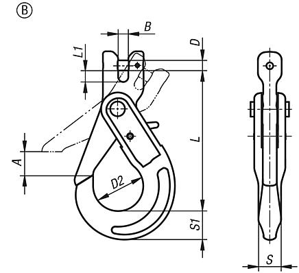 Clevis self-locking hooks, Form B, grade 10