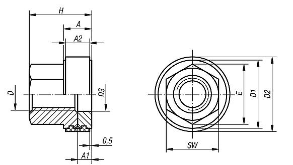 Hexagon nuts with no-loss washer