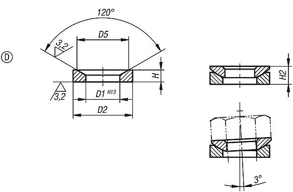 Conical seats Form D DIN 6319, edition 10/01