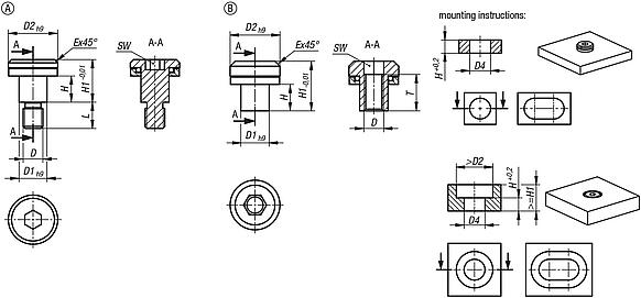 Steel flat head screw with tolerance compensation for floating bearing