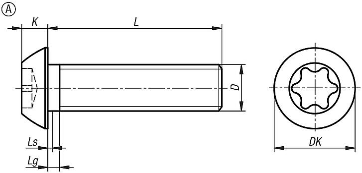 Screws with flattened pan head and hexalobular socket similar to DIN 34805, Form A