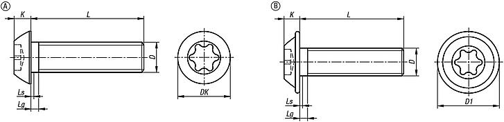 Screws with flattened pan head and hexalobular socket, similar to DIN 34805