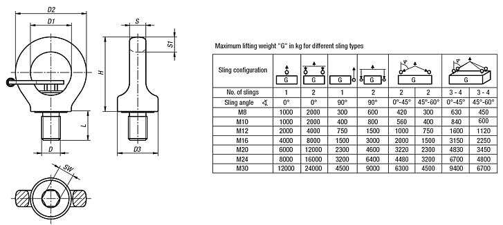 Ring bolts rotatable high-strength grade 10