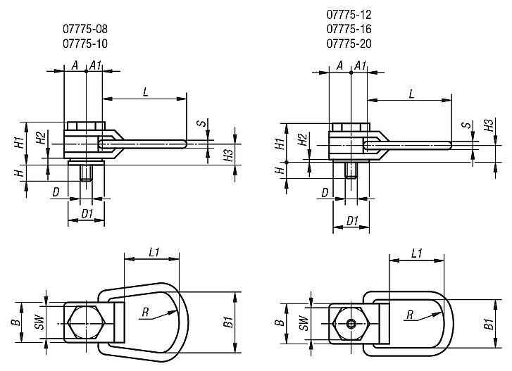 Hoist rings with axial ring, rotates through 360 degrees
