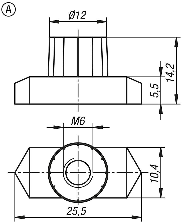 Support rail nuts for clamp fittings DIN 3015 parts 1 and 3, Form A