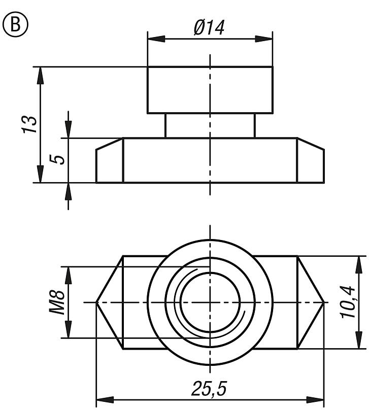 Support rail nuts for clamp fittings DIN 3015 parts 1 and 3, Form B