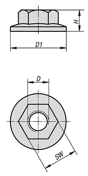 Hexagon nuts with flange