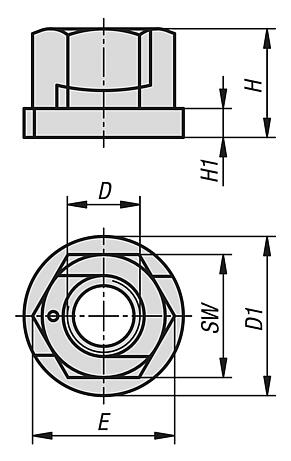 Hexagon nuts, QT steel, two-part 
with collar