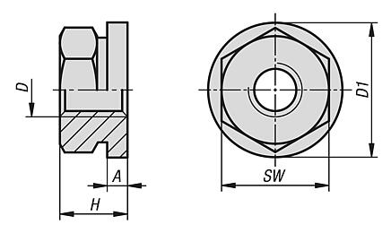 Hexagon nuts with collar - inch