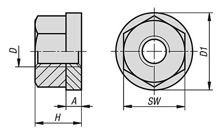 Hexagon nuts with rotatable collar - inch