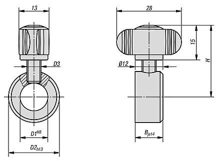 Shaft collars with wing grip similar to DIN 705, steel