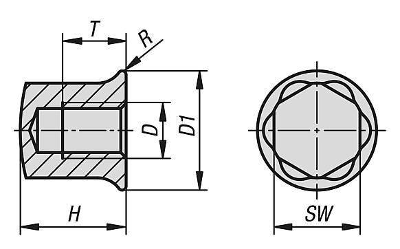 Stainless steel cap nuts with collar for Hygienic USIT® seal and shim washers