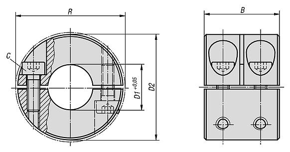 Shaft collars two-piece wide