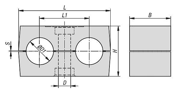 DIN 3015 第 3 部分的双夹持件夹钳，
带光滑内衬，无预紧
