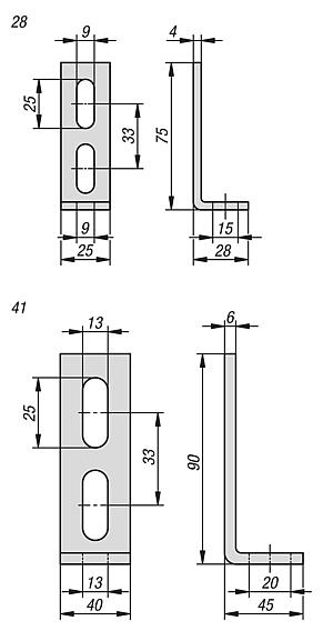 90° 连接角件
用于系统 28 和 41 C 型材安装导轨