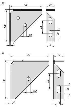 框架角件
用于系统 28 和 41 C 型材安装导轨