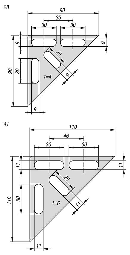 三角形凸耳
用于系统 28 和 41 C 型材安装导轨