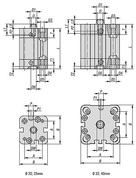 紧凑型气缸 DIN ISO 21287 磁性活塞双重作用