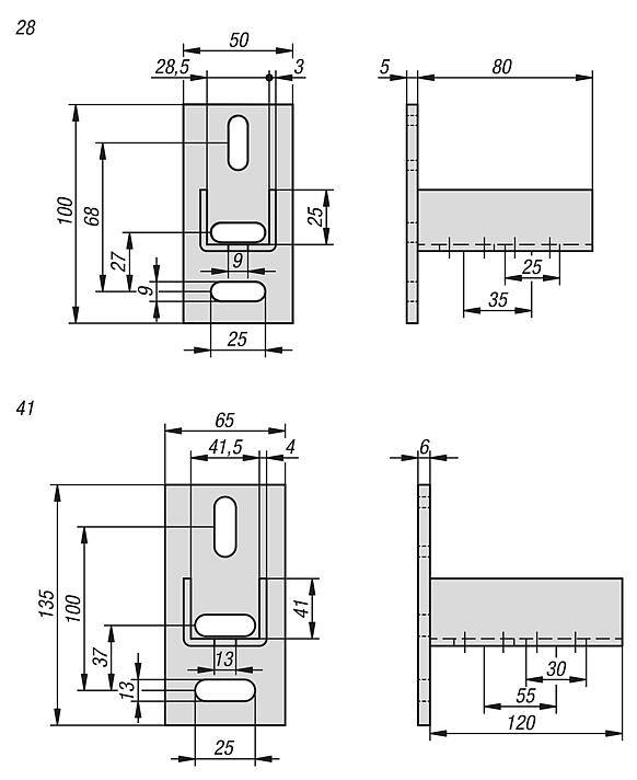 型材支脚
用于系统 28 和 41 C 型材安装导轨