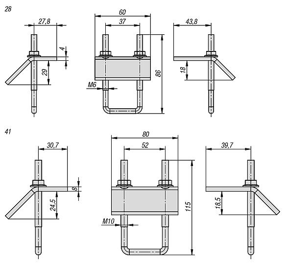 夹具
用于系统 28 和 41 C 型材安装导轨