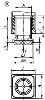 Adjustment plugs, plastic with felt glide surface for round and square tubes, Form B, square