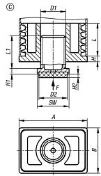Adjustment plugs, plastic with felt glide surface for round and square tubes, Form C, rectangular