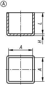 Protective caps, plastic for square tubes, Form A, square