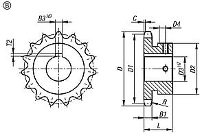 Sprockets single 1/2" x 5/16" DIN ISO 606, ready to install Form B
