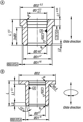 Guide bushes with collar bronze, maintenance-free