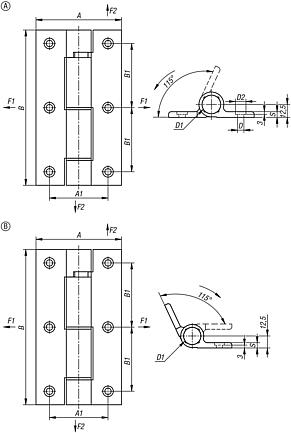Spring hinges aluminium profile with damping