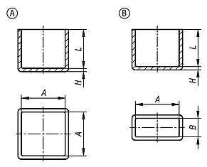 Protective caps, plastic for square tubes