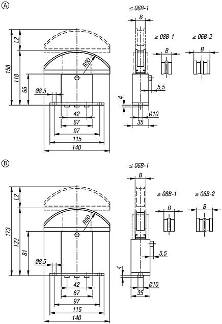 Chain tensioner size 1, stainless steel 
with arched profile