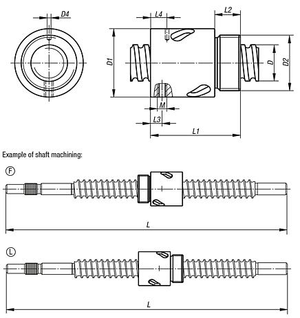 Ball screw linear actuators rolled, with screw-in cylinder nut