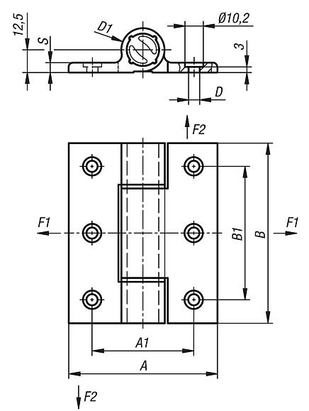 Spring hinges aluminium profile, 3.8 Nm