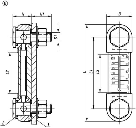 Oil level gauges, polyamide, with thermometer