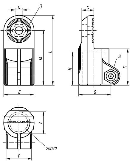 Tube clamps, swivel half aluminium, with sunken teeth