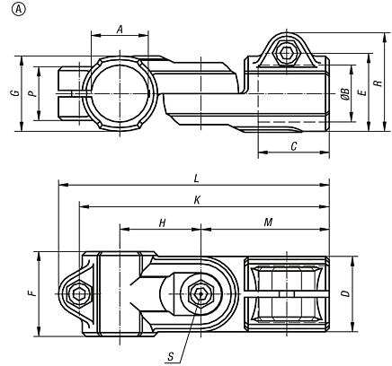 Tube clamp joints, aluminium, T-angle, for round tubes, Form A, without toothing
