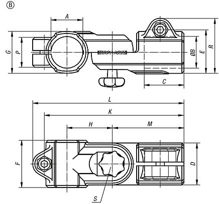 Tube clamp joints, aluminium, T-angle, for round tubes, Form B, with toothing
