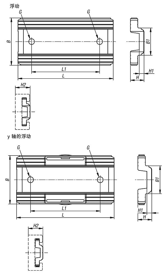 小型导向滑座，宽度 40 mm